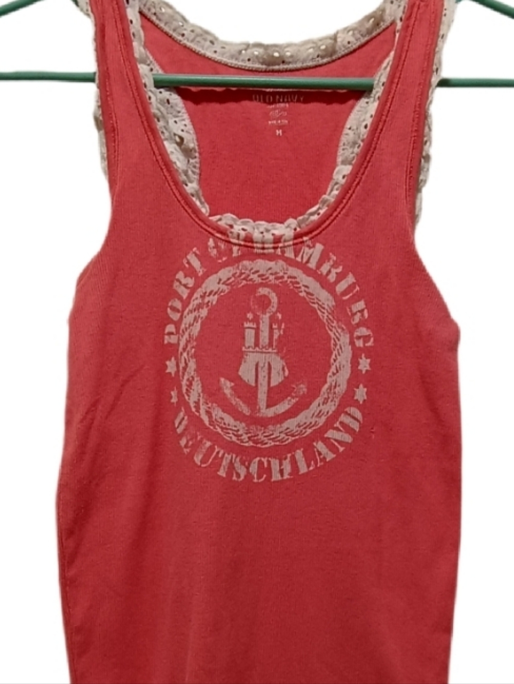 Old Navy Coral-Red Graphic Tank Dress with Lace Trim - Picture 3 of 3